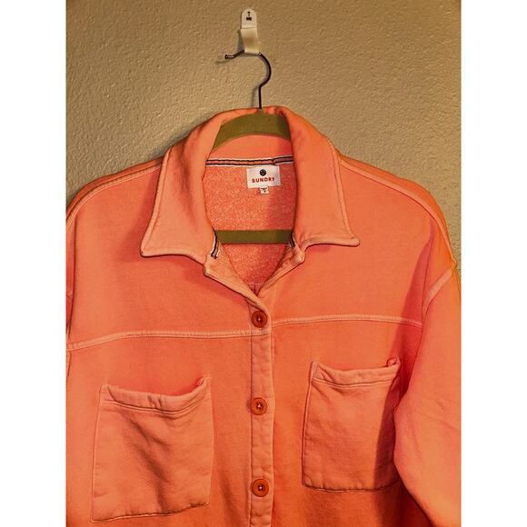SUNDRY Spring Fleece  Pigment Peach Casual Long Sleeves Shirt Jacket Shacket - Picture 3 of 10